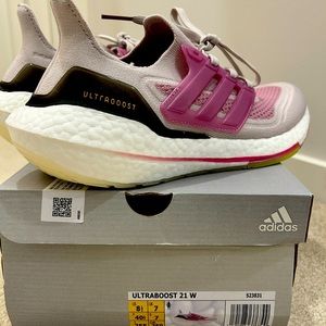 Brand new in box Adidas Ultraboost 21 W size 8.5 womens. Pink/lilac/ multicolor